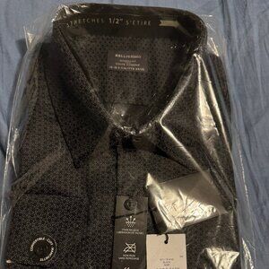 BNWT Bellissimo Modern Fit Non- Iron Sateen Dress Shirt, Black, 18-18.5, 34-35